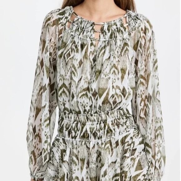 New MISA LA Mercy Chiffon Mini Dress Size M Lined Pullover Green - Picture 3 of 9